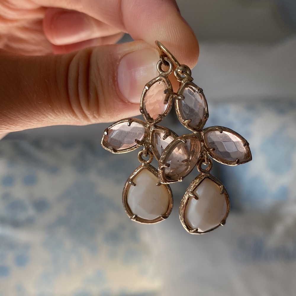 KENDRA SCOTT vintage style translucent pink stones with white stone earrings